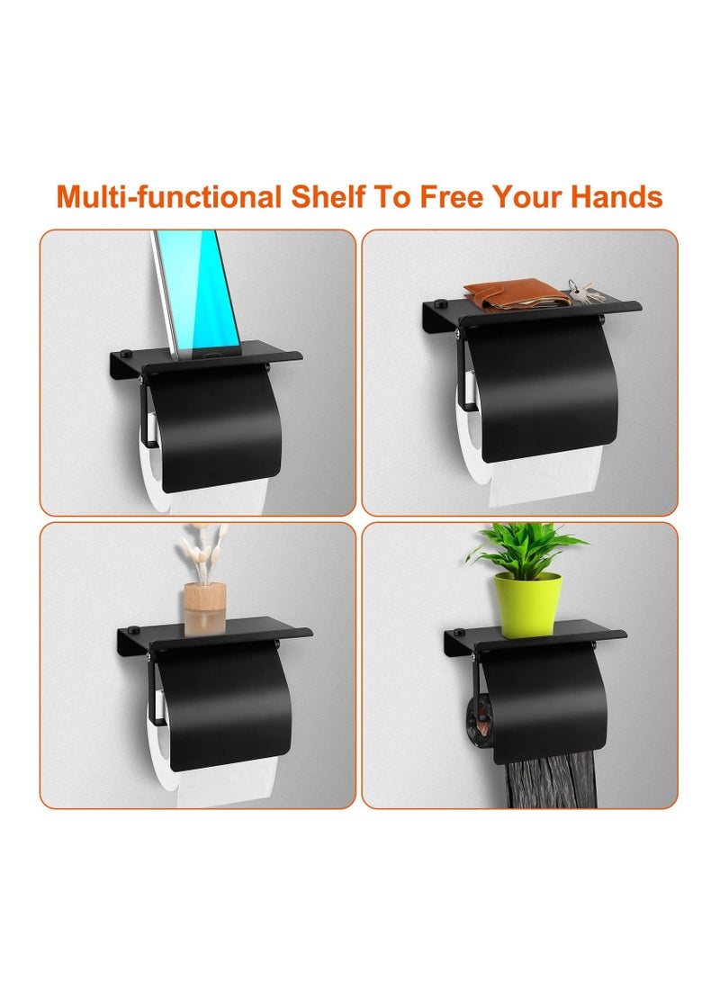 كابتن تيك Toilet Paper Holder, Wall Mount Matte Black Toilet Paper Holder with Shelf Stainless Steel Tissue Holder for Bathroom(Black) - Image 4