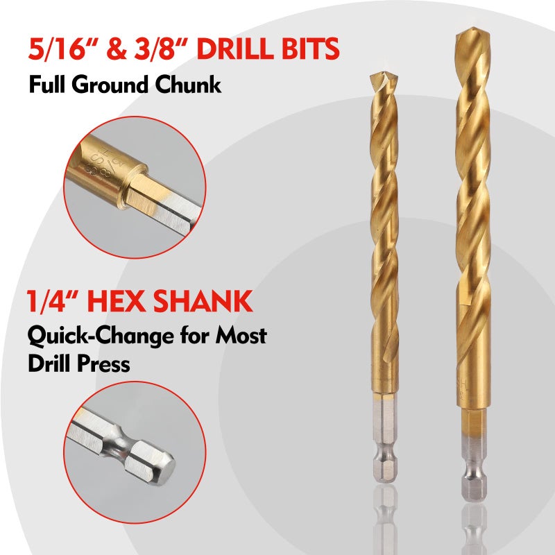 WORKPRO 9-Piece 1/4" Hex Shank Drill Bit Set, Titanium Plating HSS Drill Bits from 1/16" to 3/8" for Metal, Steel, Wood, PVC, Quick Change Design - Image 3