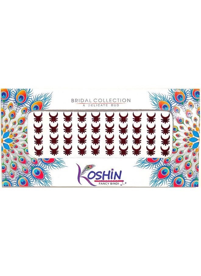 KOSHIN - Dark Maroon Color Half Moon Shape Large Size (Per Bindi Height 10 Mm X Width 8 Mm) Forehead Bindi For Girls Women Ladies Pack Of 3 (Maroon Chand Bindi) - Image 1