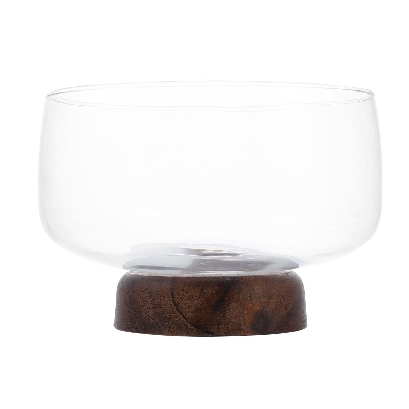 Modern Glass Fruit Bowl with Wooden Pedestal 3500ml Multi Function Snack Container for Kitchen Dining - Image 2
