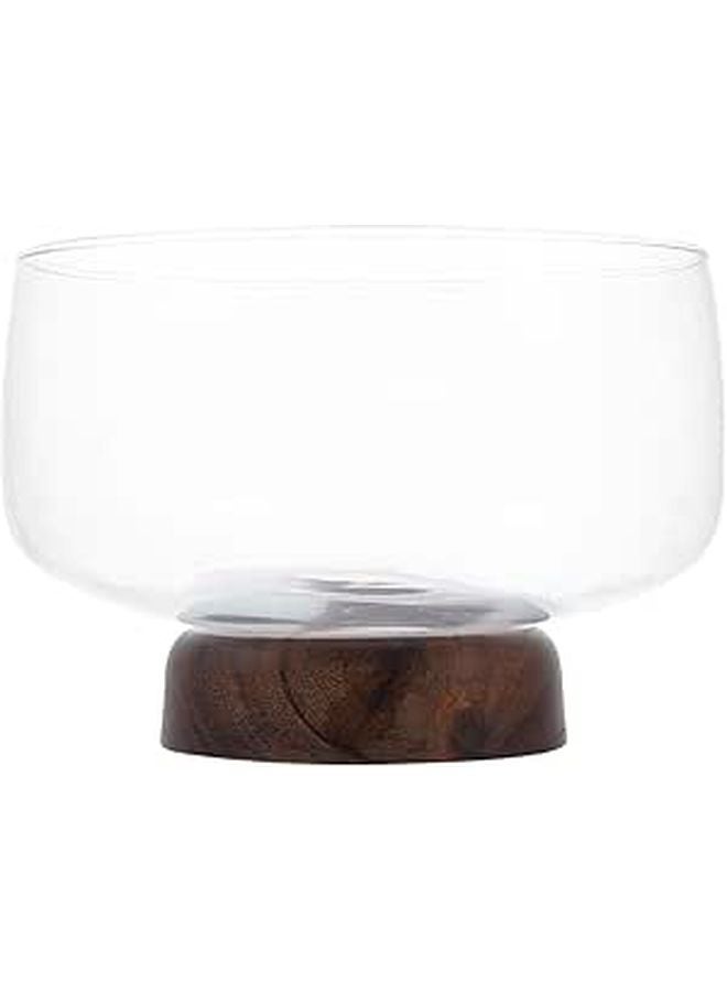 Modern Glass Fruit Bowl with Wooden Pedestal 3500ml Multi Function Snack Container for Kitchen Dining - Image 1