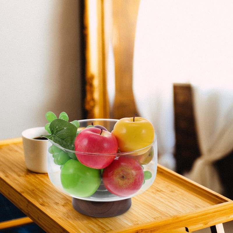 Modern Glass Fruit Bowl with Wooden Pedestal 3500ml Multi Function Snack Container for Kitchen Dining - Image 5