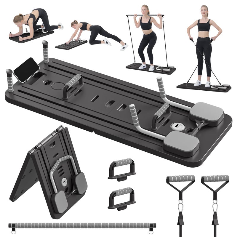 JANUA Pilates Board - Pilates Reformer Set, Multi-Purpose Foldable Pilates Reformer Board for Home, 5 in 1 Pilates Sliding Board (Black Set) - Image 1