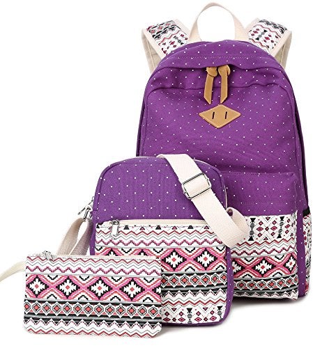goldwheat Canvas Print Backpack Cute Teen Backpacks for Girls School Bag with Lunch Bag - Image 1