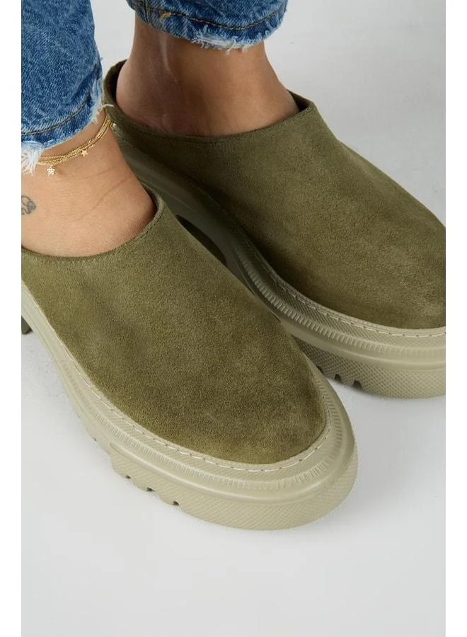 Manijero  Bianca Women's Genuine Leather Flat Sabot Khaki Slippers. for Women | Best Price UAE