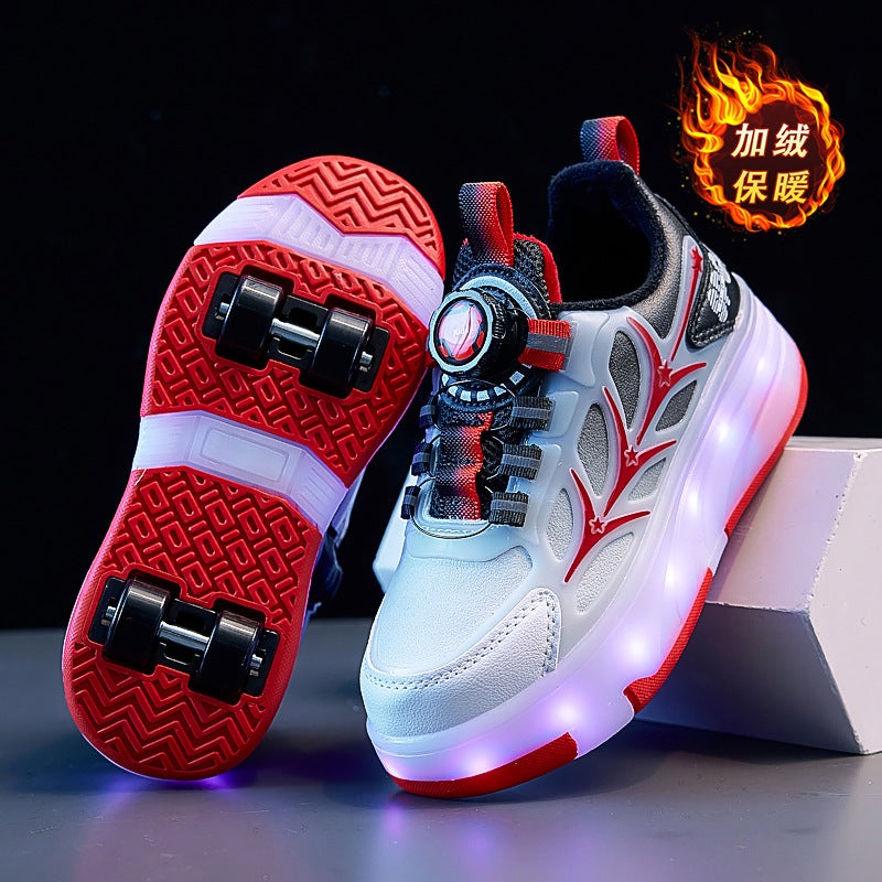 أربع عجلات Heelys الأحذية المصنع بالجملة قابل لإعادة الشحن أحذية مضيئة أدى أضواء Kidsren القطن الأسطوانة التزلج مع عجلة الأزرار الدوارة - Image 3