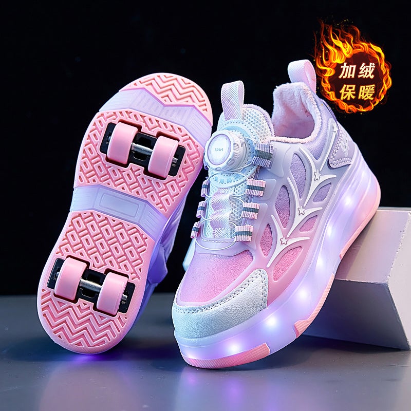 أربع عجلات Heelys الأحذية المصنع بالجملة قابل لإعادة الشحن أحذية مضيئة أدى أضواء Kidsren القطن الأسطوانة التزلج مع عجلة الأزرار الدوارة - Image 1