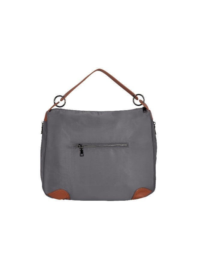 فوسكا شنطة Foska يد كبيرة (توت) قماش و جلد – تصميم واسع للعمل والسفر لون رمادي وبني – مقاس 39x30 سم - Image 4