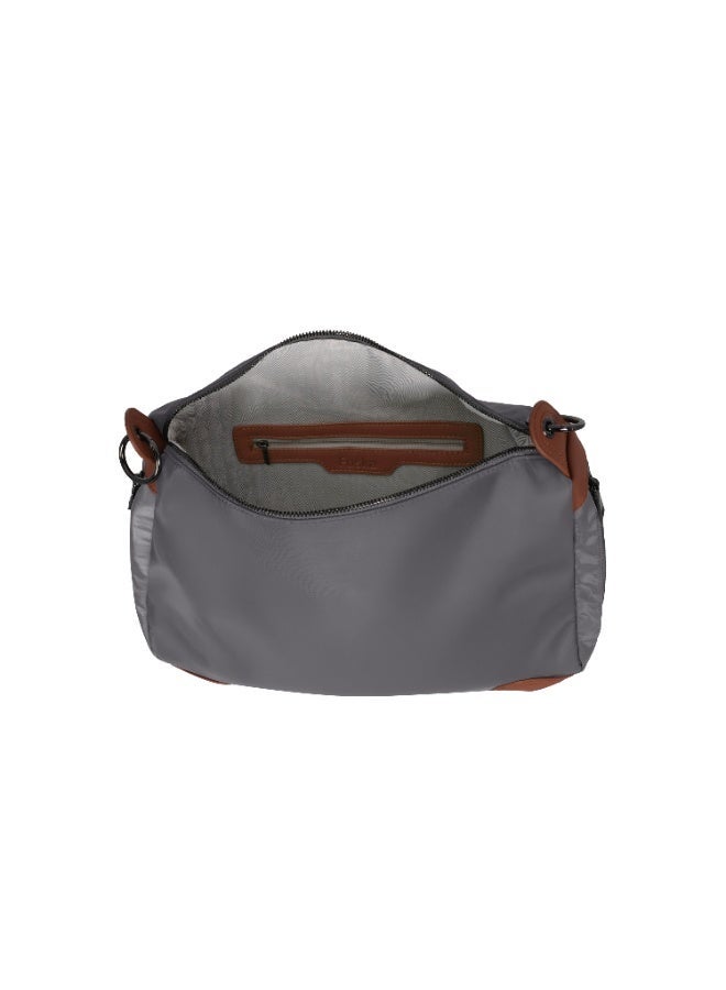 فوسكا شنطة Foska يد كبيرة (توت) قماش و جلد – تصميم واسع للعمل والسفر لون رمادي وبني – مقاس 39x30 سم - Image 5