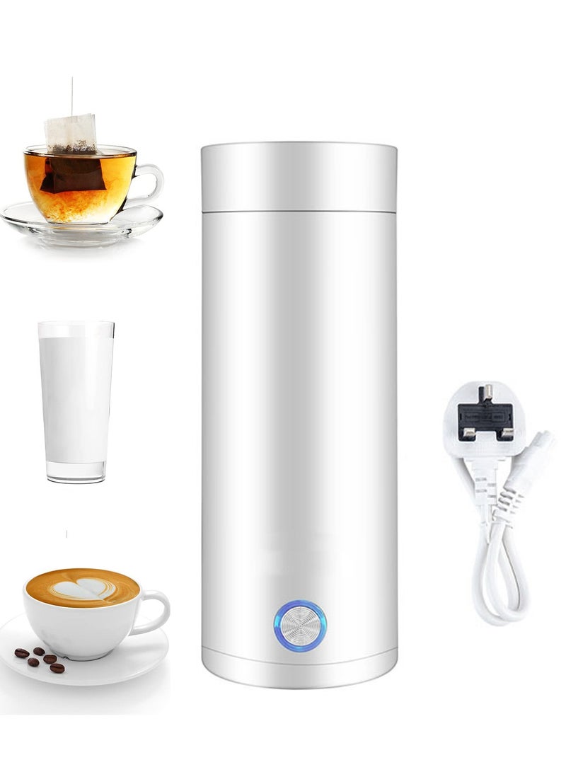 Portable Electric Kettle, 400ml Travel Tea Kettle with Non-stick Coating Double Wall Water Boiler Bottle Insulated Coffee Thermos Mug Fast Boil and Auto Shut Off Hot Water Heater (White) - Image 1