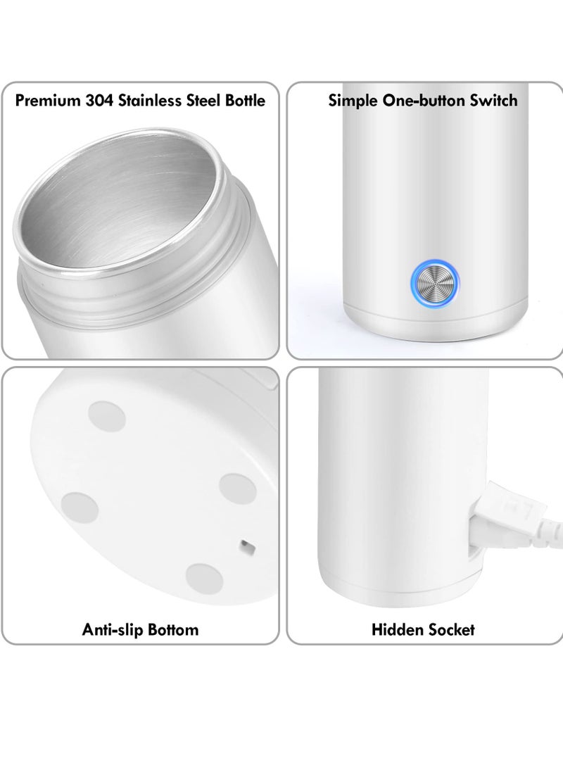 Portable Electric Kettle, 400ml Travel Tea Kettle with Non-stick Coating Double Wall Water Boiler Bottle Insulated Coffee Thermos Mug Fast Boil and Auto Shut Off Hot Water Heater (White) - Image 2