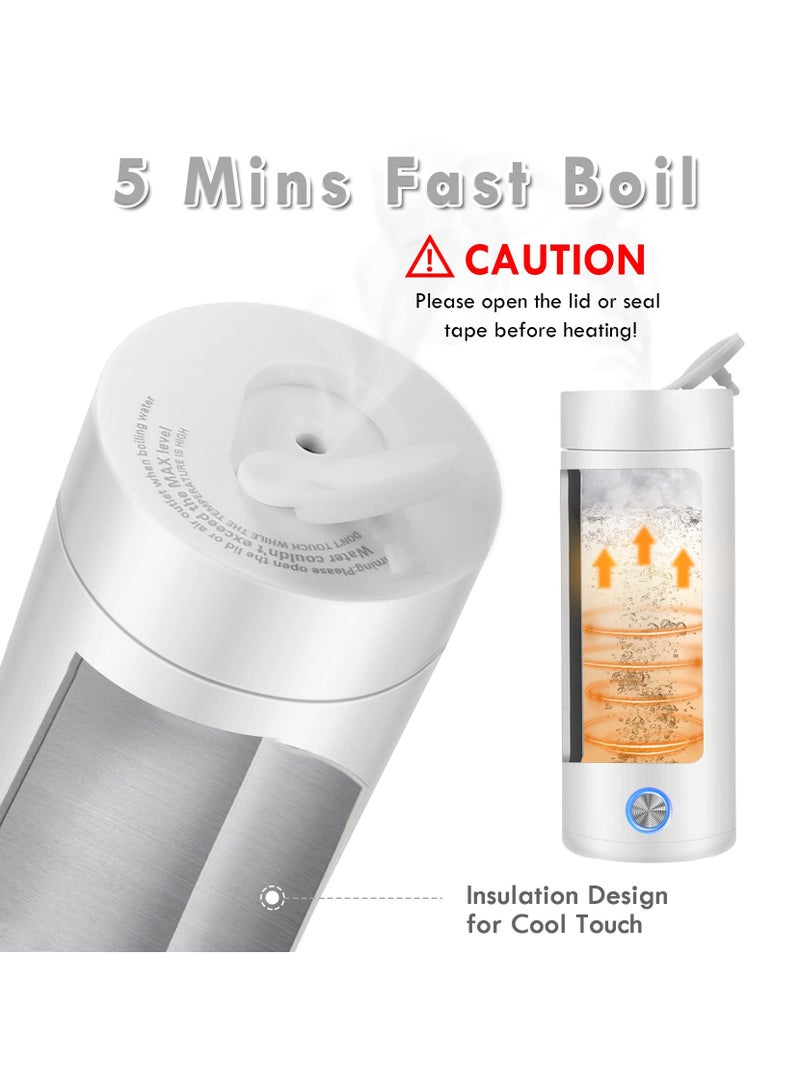 Portable Electric Kettle, 400ml Travel Tea Kettle with Non-stick Coating Double Wall Water Boiler Bottle Insulated Coffee Thermos Mug Fast Boil and Auto Shut Off Hot Water Heater (White) - Image 4