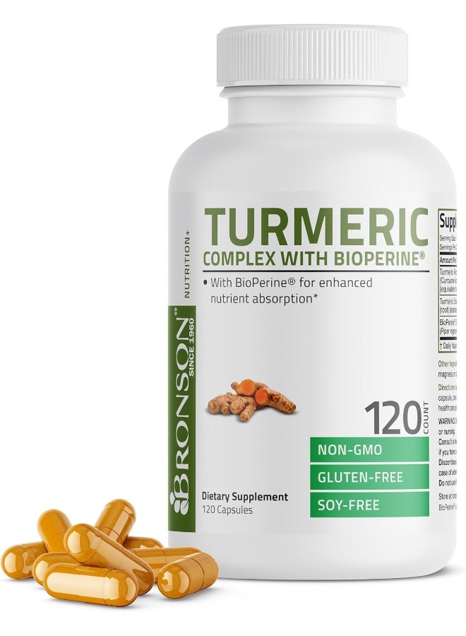 برونسون مركب الكركمين والكركم مع البيوبيرين 1000 مجم غير معدل وراثيًا، 120 كبسولة - Image 1