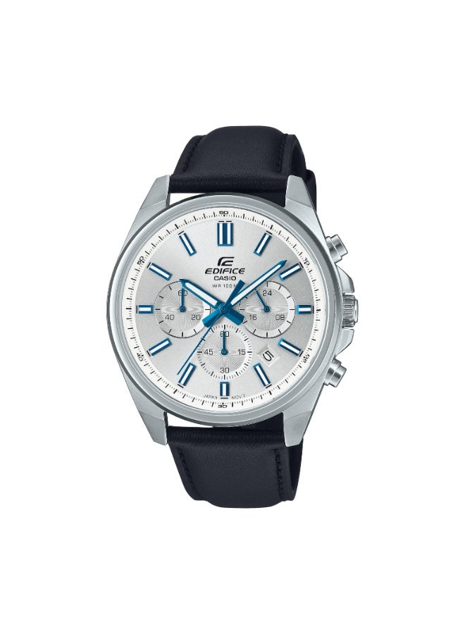 Casio Edifice EFV-650L-7AVUDF Men's Chronograph Watch, White/Silver Dial, Black Leather Strap, 100M Water Resistant - Image 1