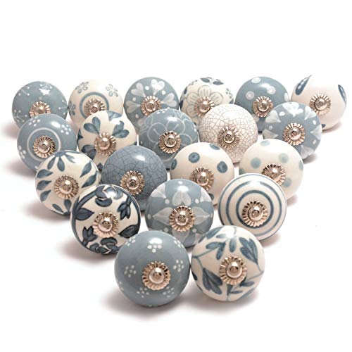 Eleet Assorted Ceramic Cabinet Knobs - Vintage Cabinet Cupboard Door & Drawer Pulls Chrome Hardware (Ceramic Knobs Set of 20, Grey & White) - Image 1