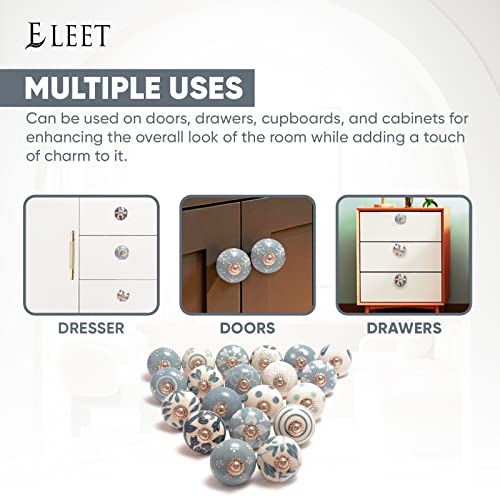 Eleet Assorted Ceramic Cabinet Knobs - Vintage Cabinet Cupboard Door & Drawer Pulls Chrome Hardware (Ceramic Knobs Set of 20, Grey & White) - Image 5