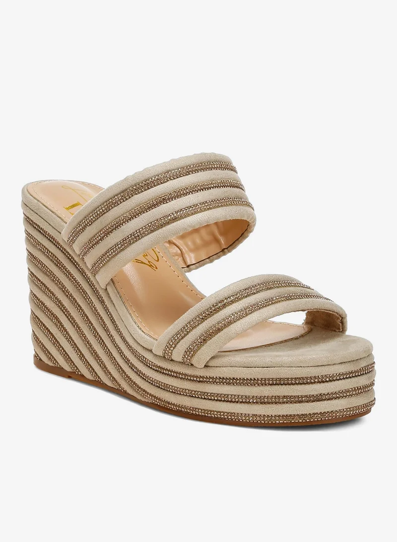 London Rag Nude Rhinestones Embellished Wedge Sandals in Beige for Women | Best Price UAE
