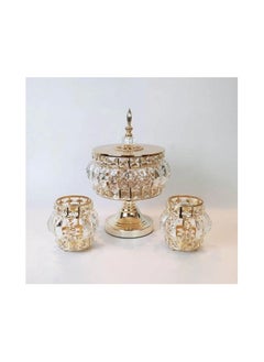 Spaceshoop A Set Of Golden Crystal Snack Storage Box Candy Tray Fruit Bucket Cake Holder Display Tray For Home Decor 3pcs  - Image 1