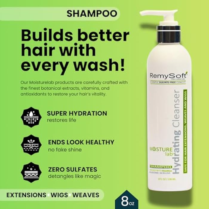 RemySoft Sulfate-Free Detangling Duo: Hydrating Shampoo + Recovery Conditioner for Human & Synthetic Extensions Wigs Weaves Lace Fronts - Moisturelab Gentle Color-Safe Salon-Grade - Image 3