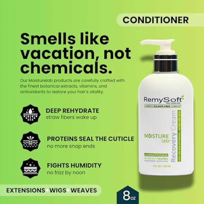 RemySoft Sulfate-Free Detangling Duo: Hydrating Shampoo + Recovery Conditioner for Human & Synthetic Extensions Wigs Weaves Lace Fronts - Moisturelab Gentle Color-Safe Salon-Grade - Image 5