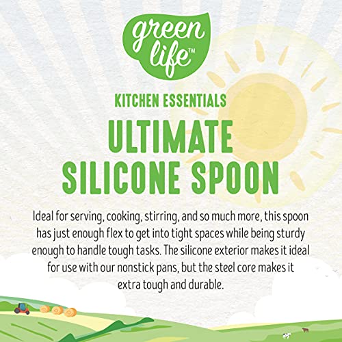 GreenLife Cooking Tools and Utensils, Silicone Spoon for Scooping Scraping and Mixing, Heat and Stain Resistant, Dishwasher Safe, Grey - Image 4