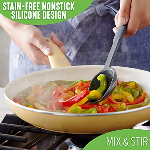 GreenLife Cooking Tools and Utensils, Silicone Spoon for Scooping Scraping and Mixing, Heat and Stain Resistant, Dishwasher Safe, Grey - Image 2