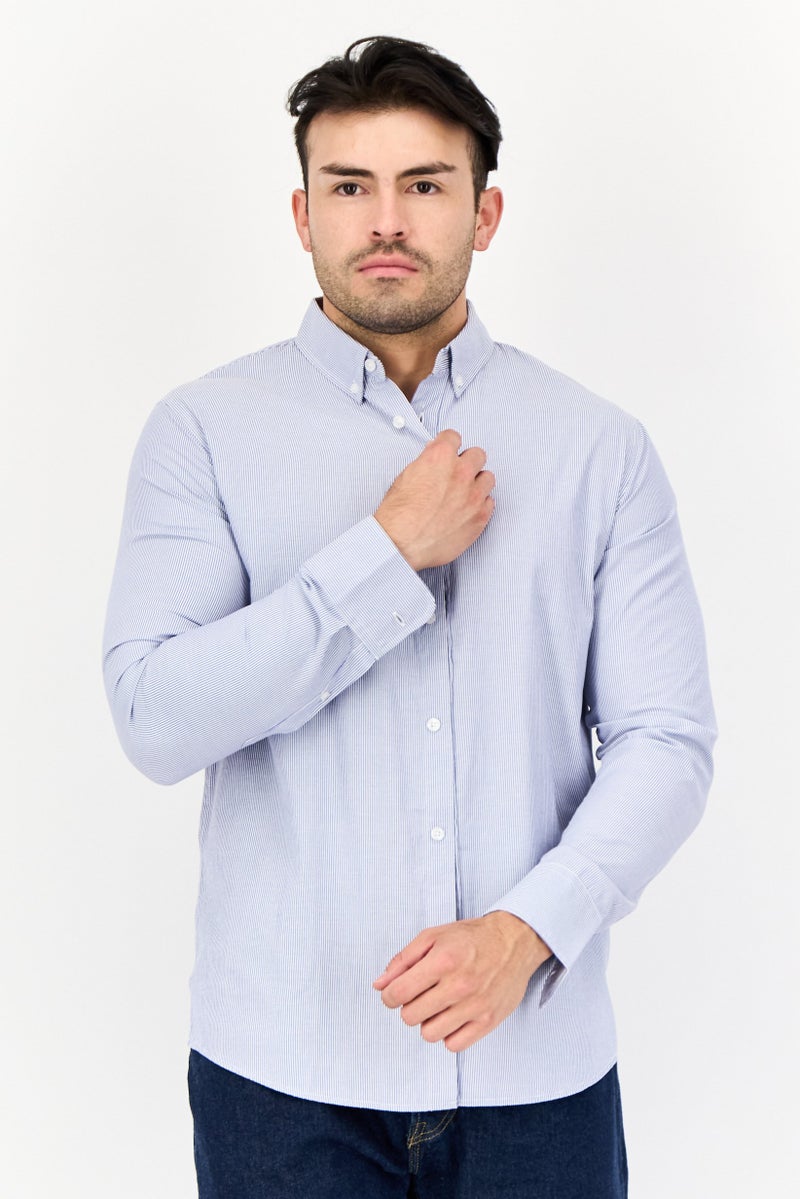 English Laundry قميص رجالي عادي بقصة مريحة بأكمام طويلة بخطوط دقيقة، متعدد الألوان - Image 1