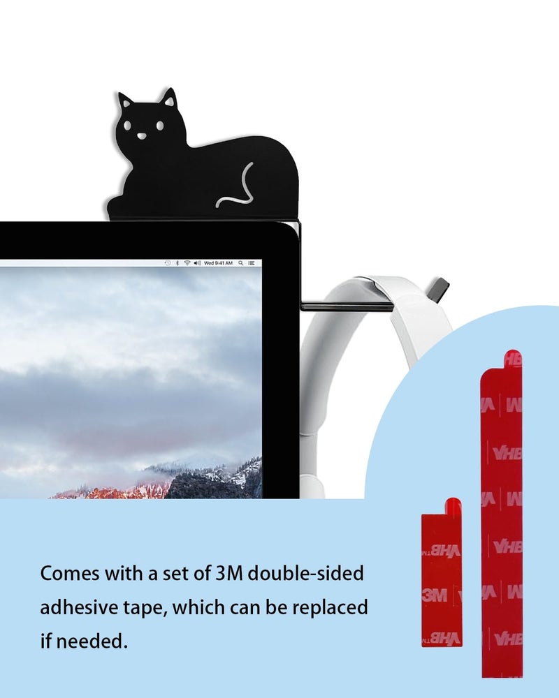 FEYRUN Monitor Stand, Puppy Tail Hook for Headphone, Saves Desk Space and Protects Headphones, Organizer Decorative Hanger for Hanging Keys Cables and More (Black (Cat)) - Image 5