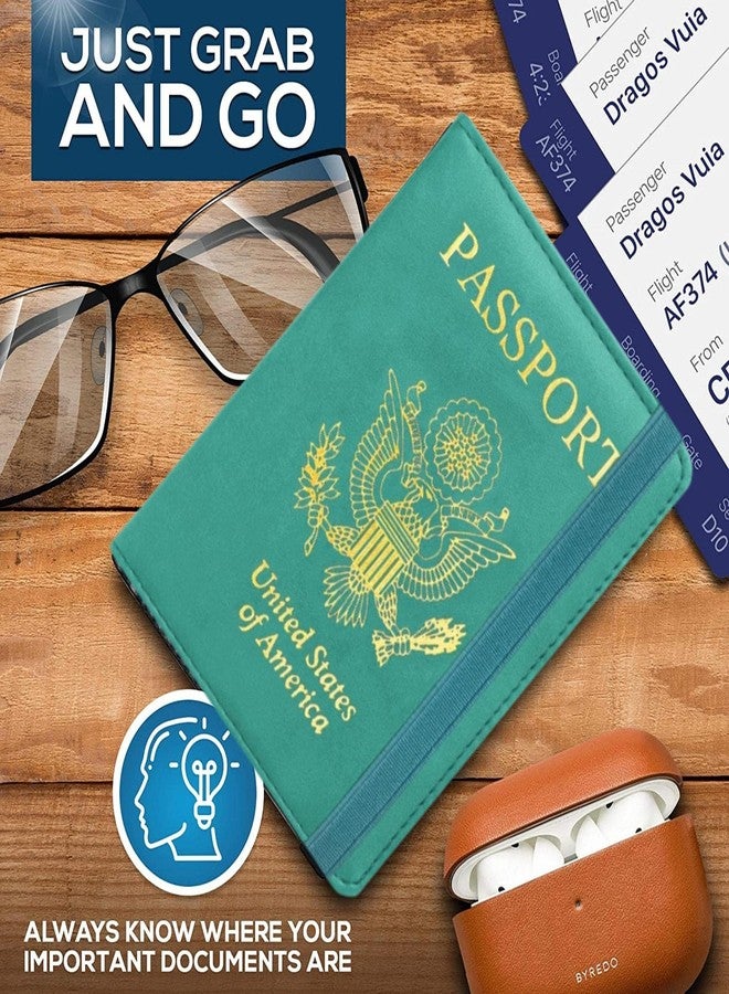Ciana Leather RFID Passport and Vaccine Card Holder Cover, Glitter Leather Slim Water Resistant, Strap CDC Vaccine Card Slot Passport Wallet Travel Wallet Passport Cover for Men and Women (Aqua) - Image 3