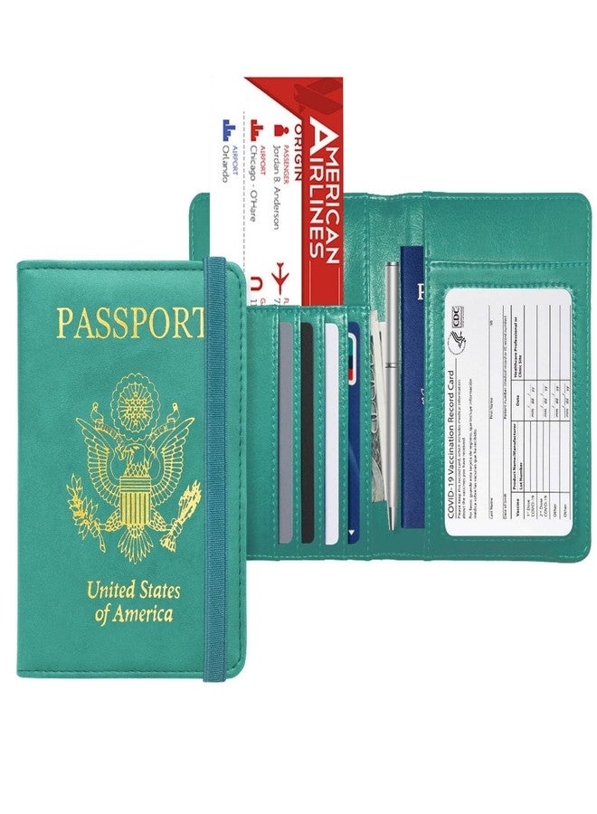 Ciana Leather RFID Passport and Vaccine Card Holder Cover, Glitter Leather Slim Water Resistant, Strap CDC Vaccine Card Slot Passport Wallet Travel Wallet Passport Cover for Men and Women (Aqua) - Image 5