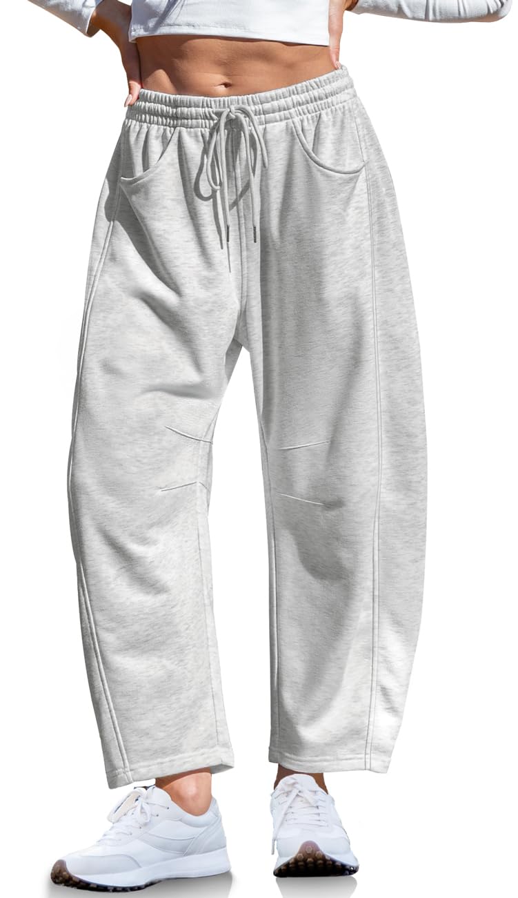 TARSE Women's Wide Leg Sweatpants Cotton Baggy Barrel Leg Lounge Pants Fall Outfits Athletic Joggers with Pockets, HeatherApricot L - Image 1