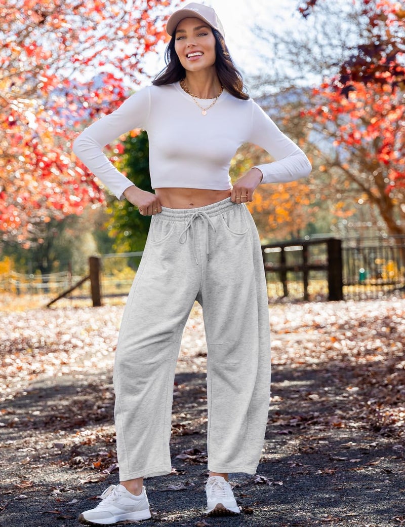 TARSE Women's Wide Leg Sweatpants Cotton Baggy Barrel Leg Lounge Pants Fall Outfits Athletic Joggers with Pockets, HeatherApricot L - Image 2