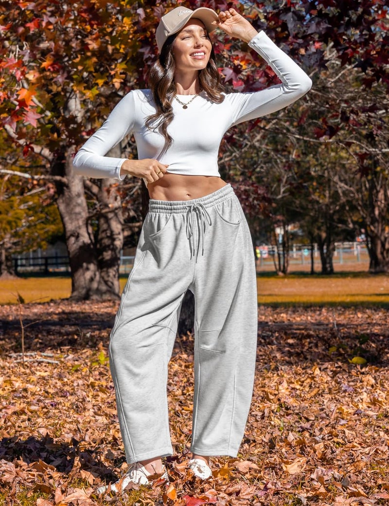 TARSE Women's Wide Leg Sweatpants Cotton Baggy Barrel Leg Lounge Pants Fall Outfits Athletic Joggers with Pockets, HeatherApricot L - Image 4