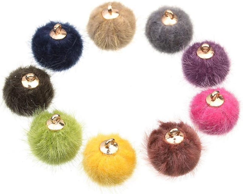comfrt 24pcs Faux Fur Fluffy Pompom Balls Pendant Pom Pom Balls Charms DIY Fur Pom Poms Earring Necklace Keychain Accessory for Craft Jewelry Making (Green) - Image 5