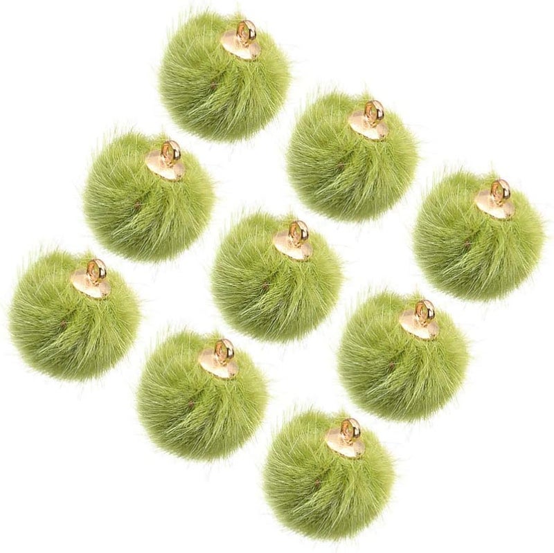 comfrt 24pcs Faux Fur Fluffy Pompom Balls Pendant Pom Pom Balls Charms DIY Fur Pom Poms Earring Necklace Keychain Accessory for Craft Jewelry Making (Green) - Image 4