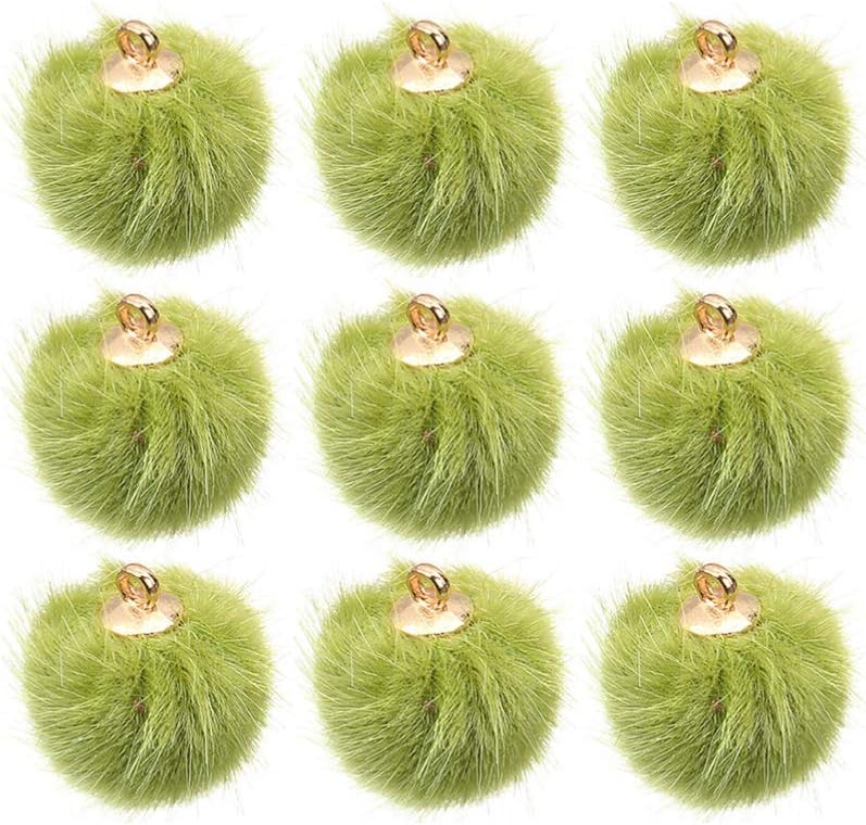 comfrt 24pcs Faux Fur Fluffy Pompom Balls Pendant Pom Pom Balls Charms DIY Fur Pom Poms Earring Necklace Keychain Accessory for Craft Jewelry Making (Green) - Image 1