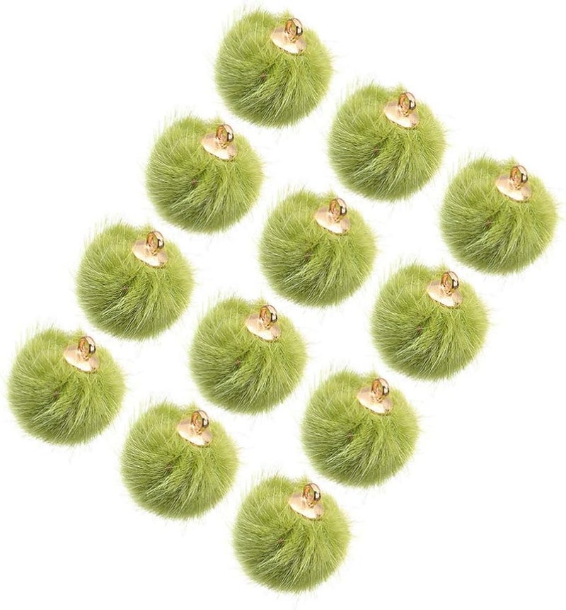 comfrt 24pcs Faux Fur Fluffy Pompom Balls Pendant Pom Pom Balls Charms DIY Fur Pom Poms Earring Necklace Keychain Accessory for Craft Jewelry Making (Green) - Image 2