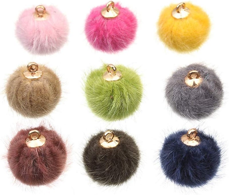 comfrt 24pcs Faux Fur Fluffy Pompom Balls Pendant Pom Pom Balls Charms DIY Fur Pom Poms Earring Necklace Keychain Accessory for Craft Jewelry Making (Green) - Image 3