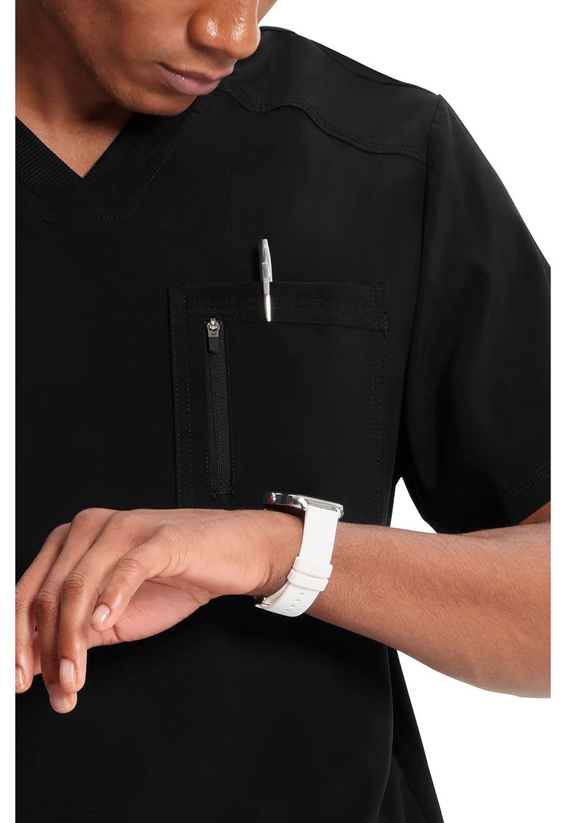 Cherokee Infinity Men Scrubs Top Tuckable V-Neck with Chest Pocket CK910A, L, Black - Image 5