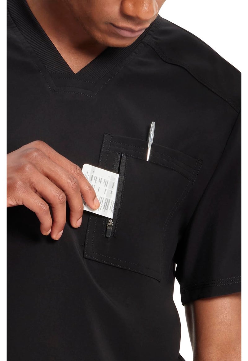Cherokee Infinity Men Scrubs Top Tuckable V-Neck with Chest Pocket CK910A, L, Black - Image 4