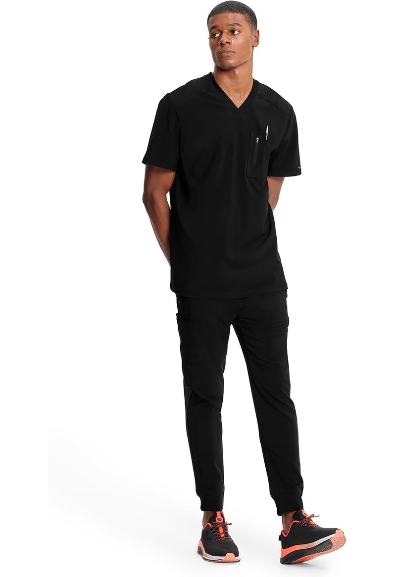Cherokee Infinity Men Scrubs Top Tuckable V-Neck with Chest Pocket CK910A, L, Black - Image 3
