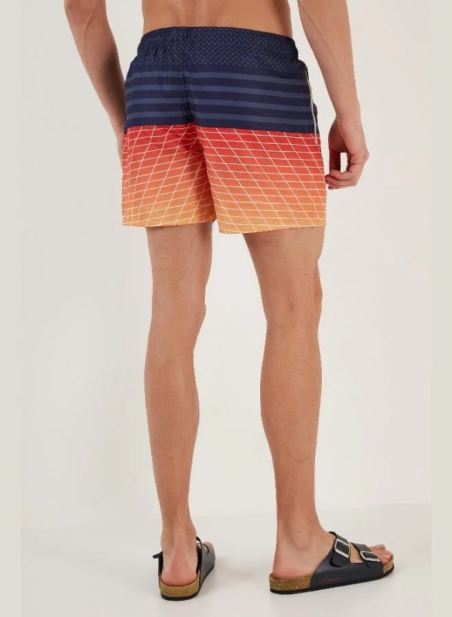 Buratti  Buratti Patterned Swim Shorts with Waist Tie and Pocket Swimsuit Short Men's SWIMSUIT SHORT 380K917 for Men | Best Price UAE