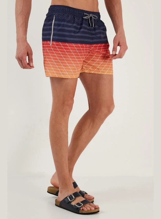 Buratti  Buratti Patterned Swim Shorts with Waist Tie and Pocket Swimsuit Short Men's SWIMSUIT SHORT 380K917 for Men | Best Price UAE