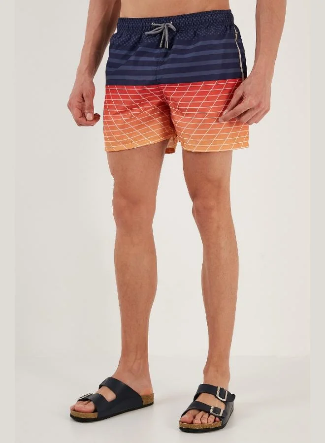 Buratti Buratti Patterned Swim Shorts with Waist Tie and Pocket Swimsuit Short Men's SWIMSUIT SHORT 380K917