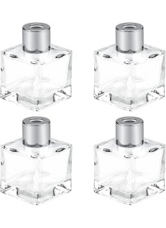 Excefore Diffuser Empty Clear Bottles, 50ml Essential Fragrance Oil Reed Diffusers Set, Small Square Glass Diffuser Bottles with Caps for Home Bathroom Decorative Fragrance Accessories Use 4 Pcs  - Image 1