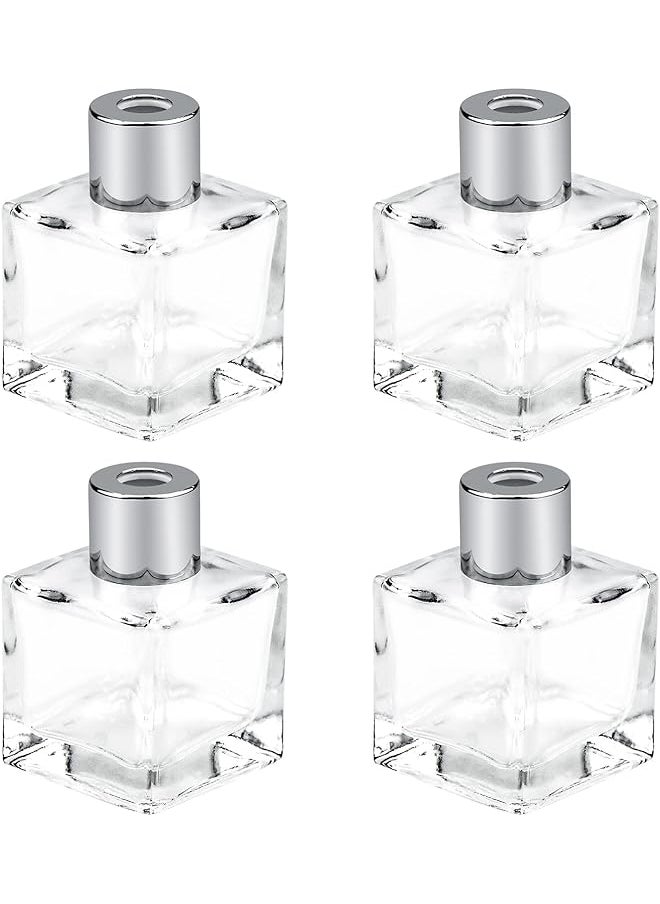 Excefore - Diffuser Empty Clear Bottles, 50ml Essential Fragrance Oil Reed Diffusers Set, Small Square Glass Diffuser Bottles with Caps for Home Bathroom Decorative Fragrance Accessories Use 4 Pcs - Image 1