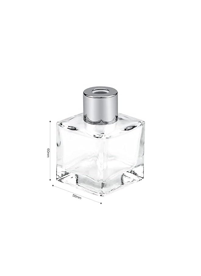 Excefore - Diffuser Empty Clear Bottles, 50ml Essential Fragrance Oil Reed Diffusers Set, Small Square Glass Diffuser Bottles with Caps for Home Bathroom Decorative Fragrance Accessories Use 4 Pcs - Image 1