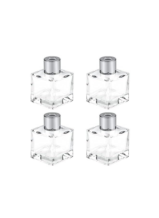 Excefore - Diffuser Empty Clear Bottles, 50ml Essential Fragrance Oil Reed Diffusers Set, Small Square Glass Diffuser Bottles with Caps for Home Bathroom Decorative Fragrance Accessories Use 4 Pcs - Image 1