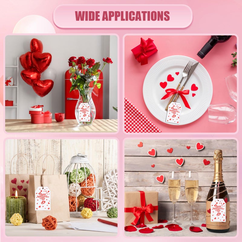 FOBSME 200 Pcs Red Valentine's Day Gift Tags with String 3.35x2.17 Inch Happy Valentine's Day Tags Paper Valentines Heart Hanging Tag for Gift Wrapping, Treat Bags, Party Decorations, DIY Crafts - Image 5