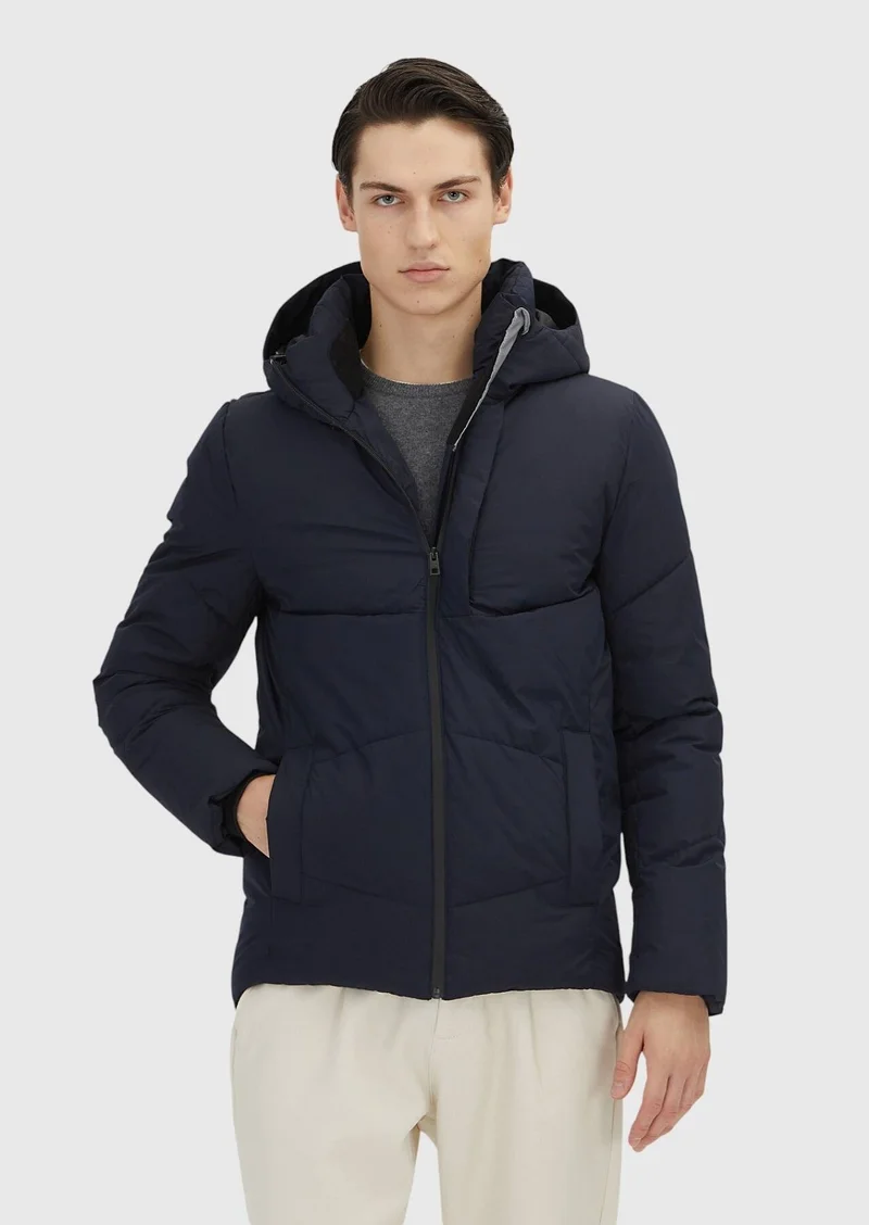 RAMSEY Navy Blue Regular Fit Hooded Casual Weaving Coat